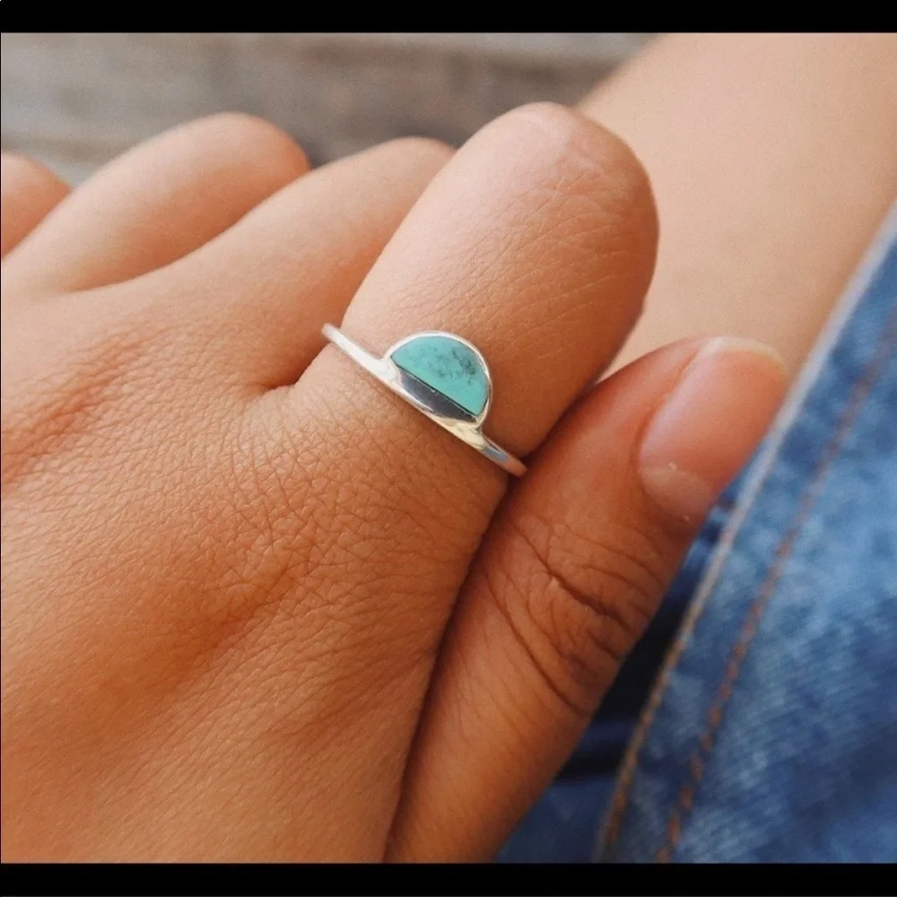 Pura Vida .925 Sterling Silver Half Moon Turquoise Ring
